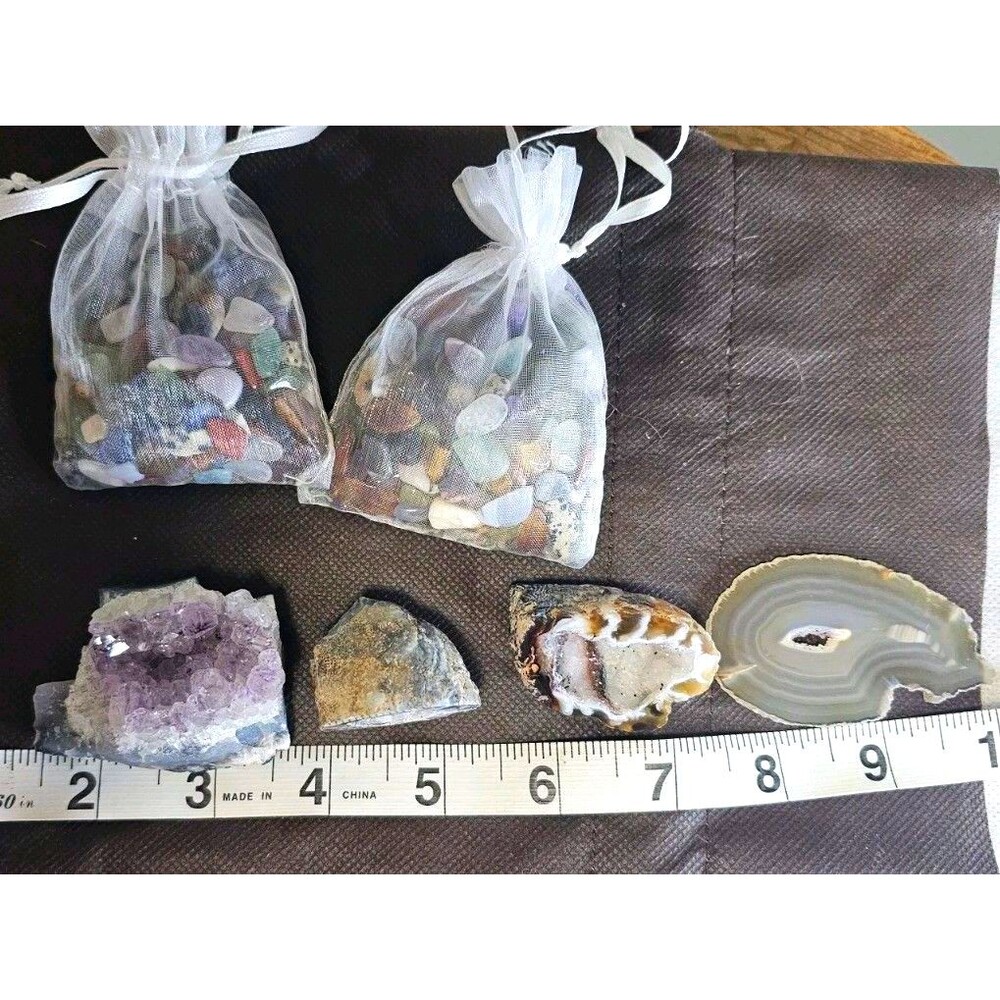 Natural Crystal & Stone Collection Lot Agate Slice Druzy Quartz Amethyst - Picture 3 of 8